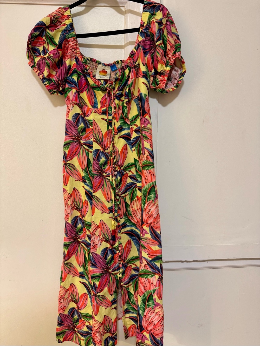 FARM Rio Yellow Multicolor Floral Midi Dress